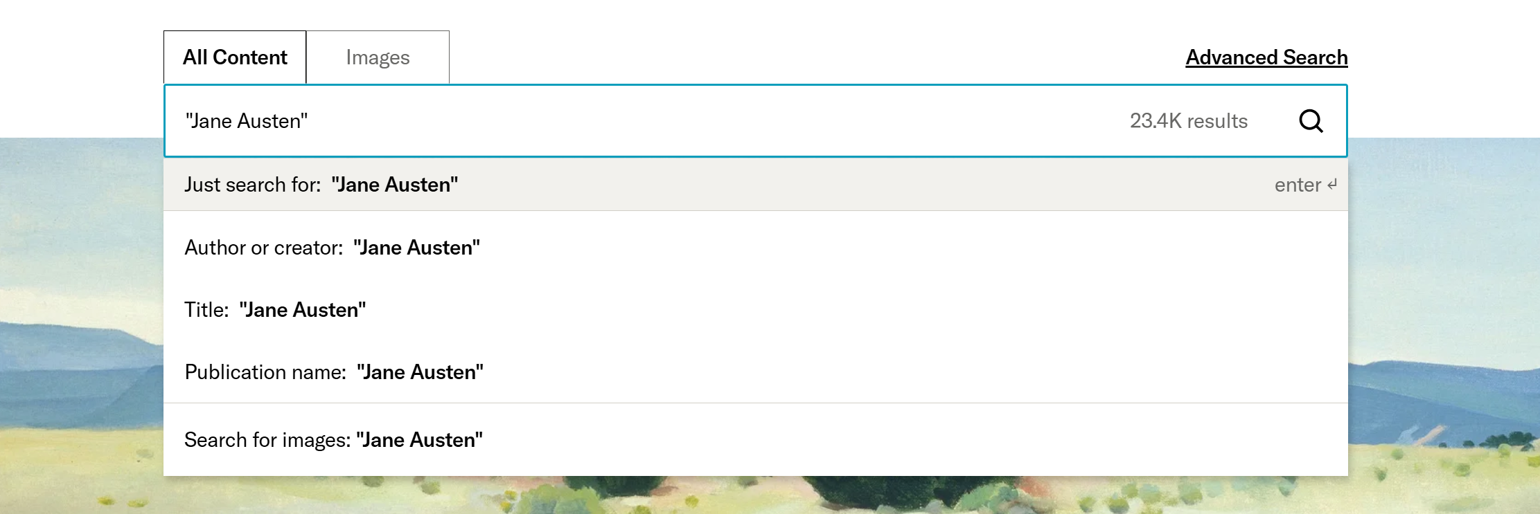 An example of a search using quotation marks to find an exact phrase