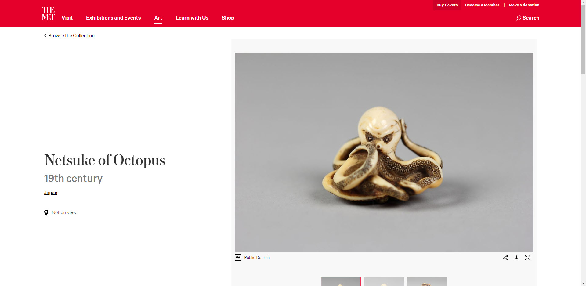 example of the Met website's version of the same Artstor item from hyperlinked metadata.